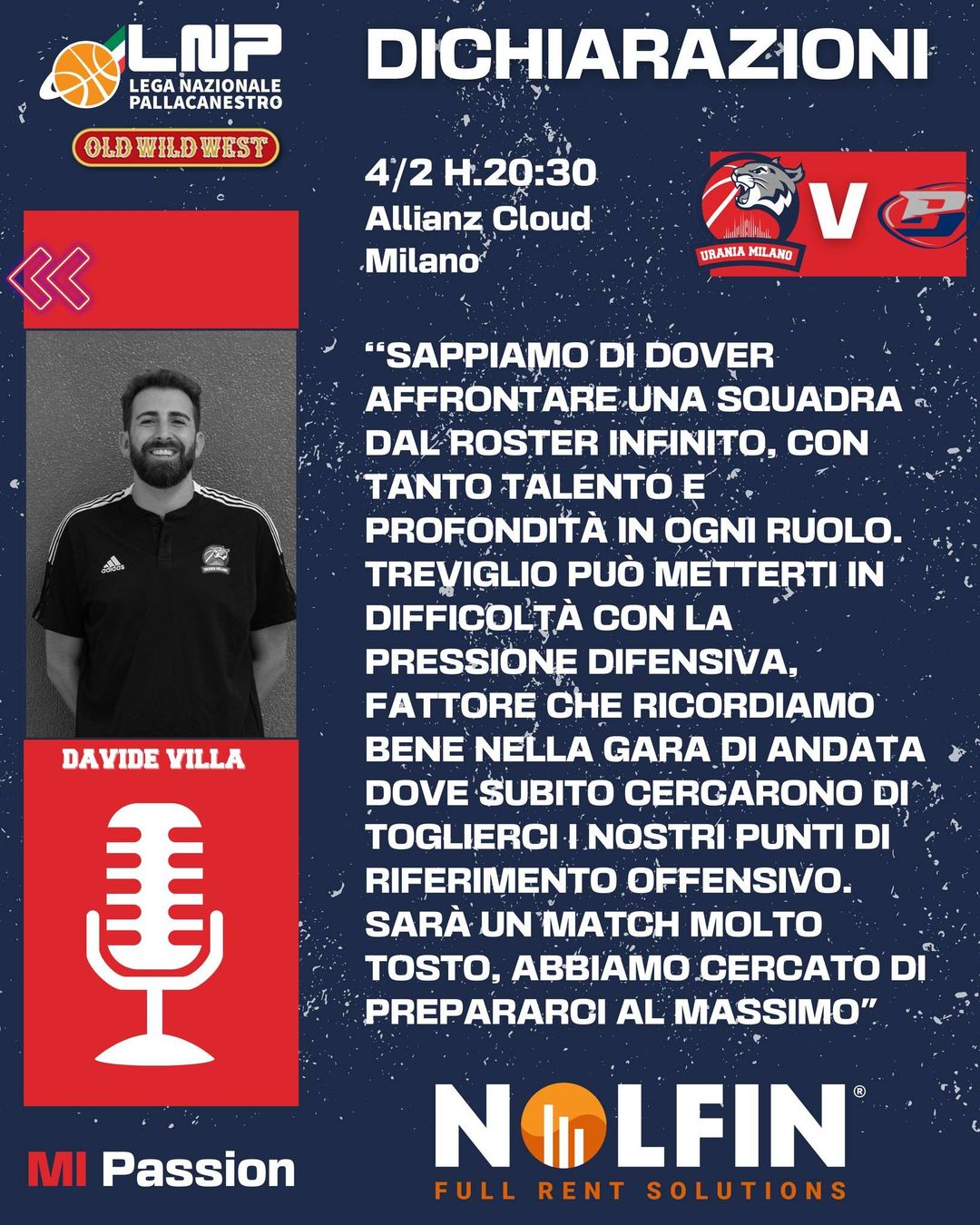 Urania, grande sfida ad Allianz Clou arriva la Treviglio di Luca Vitali